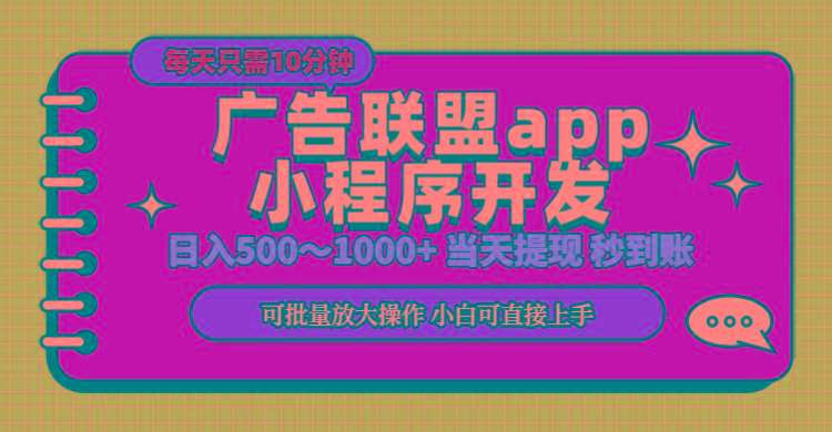 小程序开发 广告赚钱 日入500~1000+ 小白轻松上手！-91创业项目库