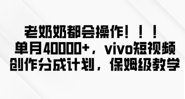 老奶奶都会操作，新平台无脑操作，单月40000+，vivo短视频创作分成计划【揭秘】-91创业项目库