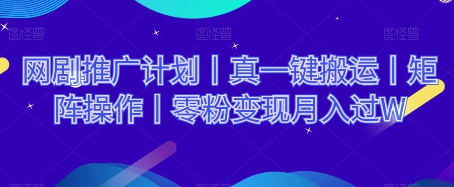 网剧推广计划丨真一键搬运丨矩阵操作丨零粉变现月入过W-91创业项目库