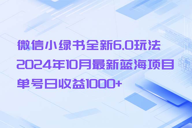 微信小绿书全新6.0玩法，2024年10月最新蓝海项目，单号日收益1000+-91创业项目库