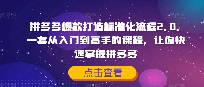 拼多多爆款打造标准化流程2.0，一套从入门到高手的课程，让你快速掌握拼多多-91创业项目库