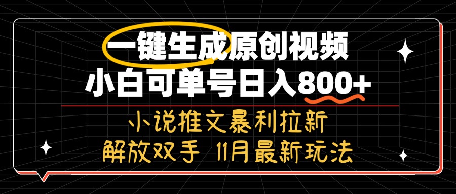 11月最新玩法小说推文暴利拉新，一键生成原创视频，小白可单号日入800+…-91创业项目库