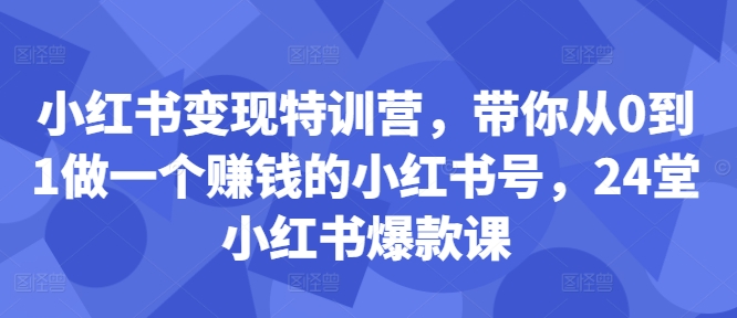 小红书变现特训营，带你从0到1做一个赚钱的小红书号，24堂小红书爆款课-91创业项目库
