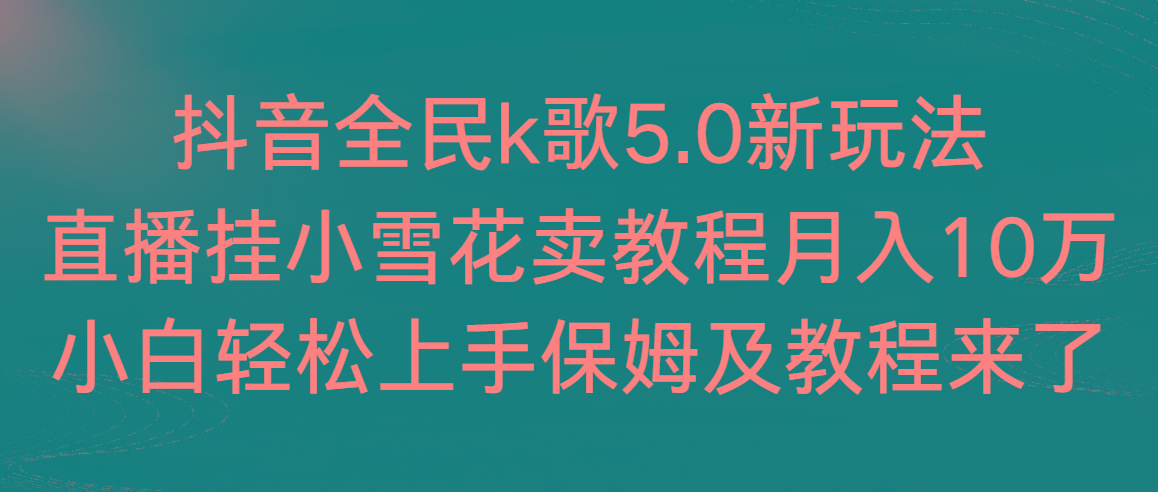 抖音全民k歌5.0新玩法，直播挂小雪花卖教程月入10万，小白轻松上手，保…-91创业项目库