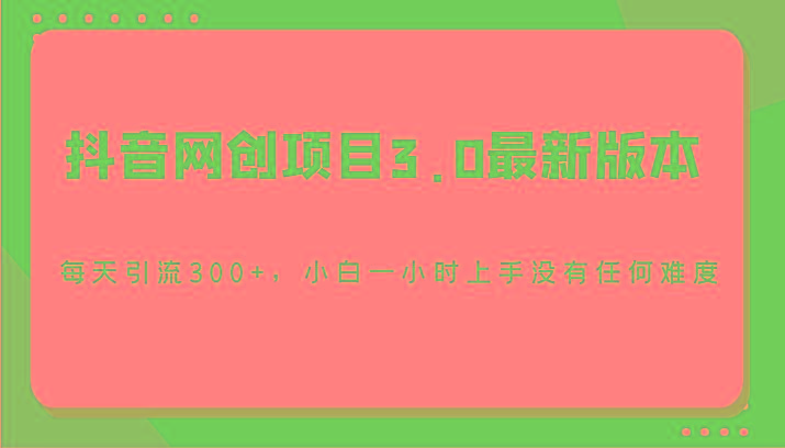 抖音网创项目3.0最新版本，每天引流300+，小白一小时上手没有任何难度-91创业项目库
