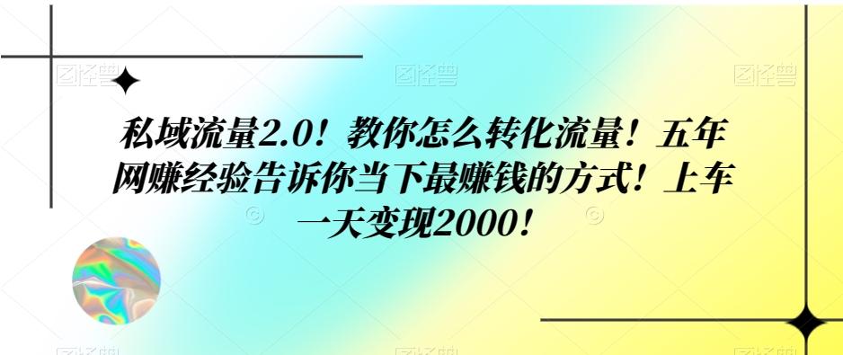 私域流量2.0！教你怎么转化流量！五年网赚经验告诉你当下最赚钱的方式！上车一天变现2000！-91创业项目库