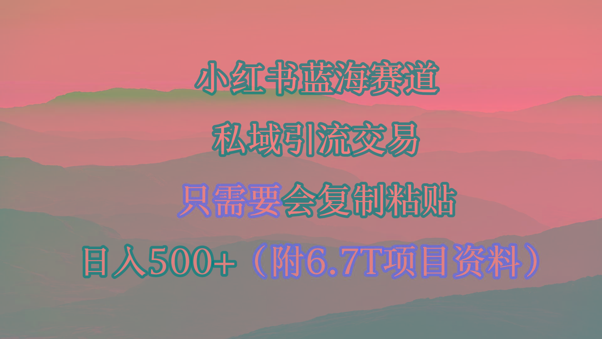 (9487期)小红书短剧赛道，私域引流交易，会复制粘贴，日入500+(附6.7T短剧资源)-91创业项目库