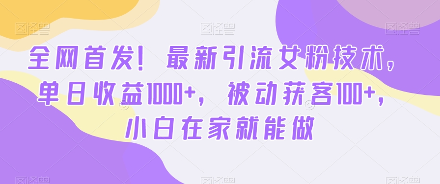 全网首发！最新引流女粉技术，单日收益1000+，被动获客100+，小白在家就能做【揭秘】-91创业项目库