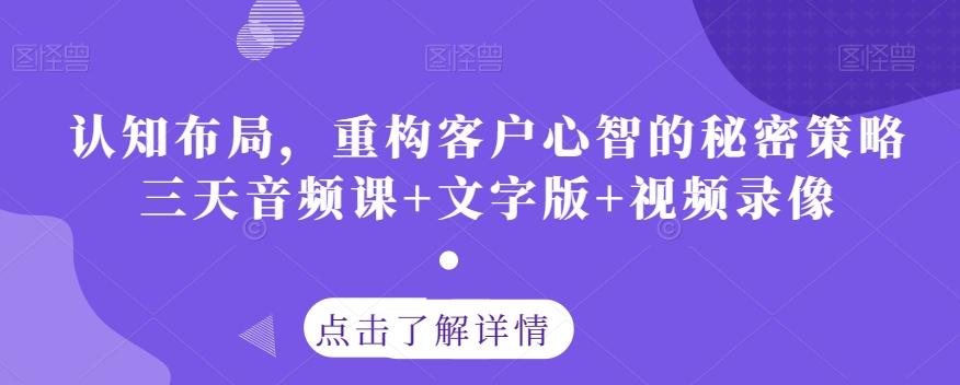 认知布局，重构客户心智的秘密策略三天音频课+文字版+视频录像-91创业项目库