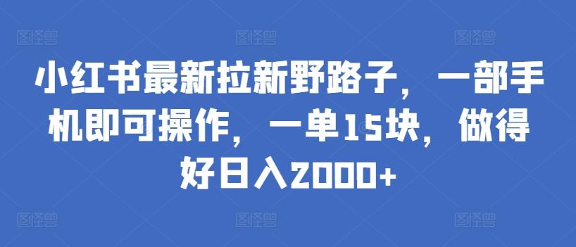 小红书最新拉新野路子，一部手机即可操作，一单15块，做得好日入2000+【揭秘】-91创业项目库