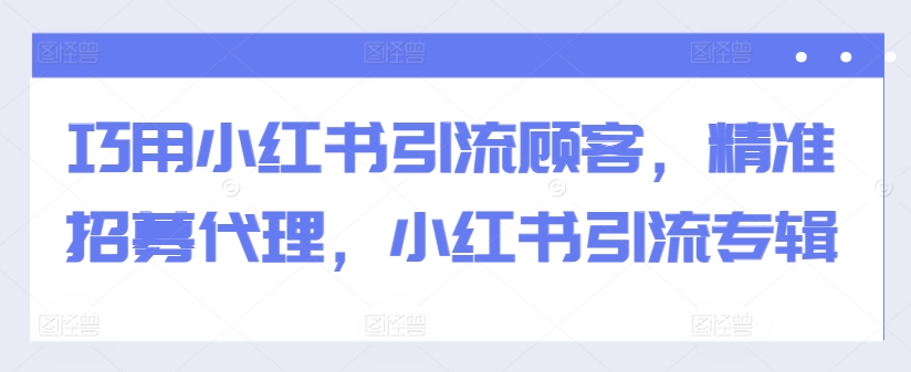 巧用小红书引流顾客，精准招募代理，小红书引流专辑-91创业项目库