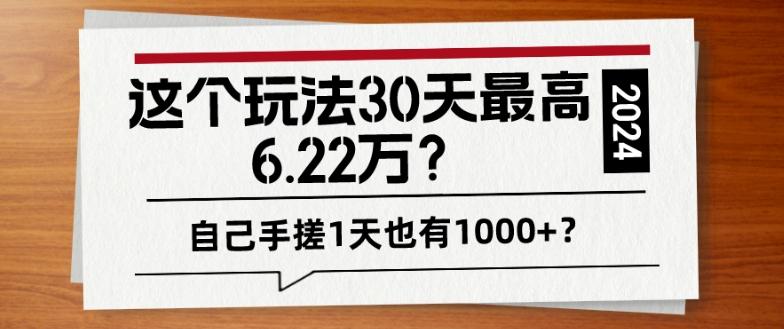 这个玩法30天最高6.22万？自己手搓1天也有1000+？-91创业项目库