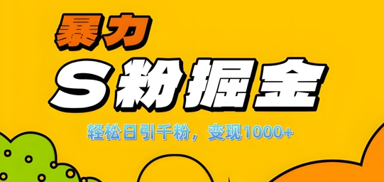 单人单机日引千粉，变现1k+，S粉流量掘金计划攻略【揭秘】-91创业项目库