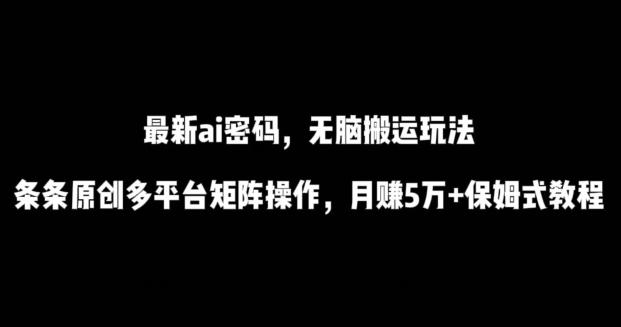 最新ai流量密码，傻瓜式搬运玩法，条条原创，多平台矩阵操作，月赚5万+保姆式教程【揭秘】-91创业项目库
