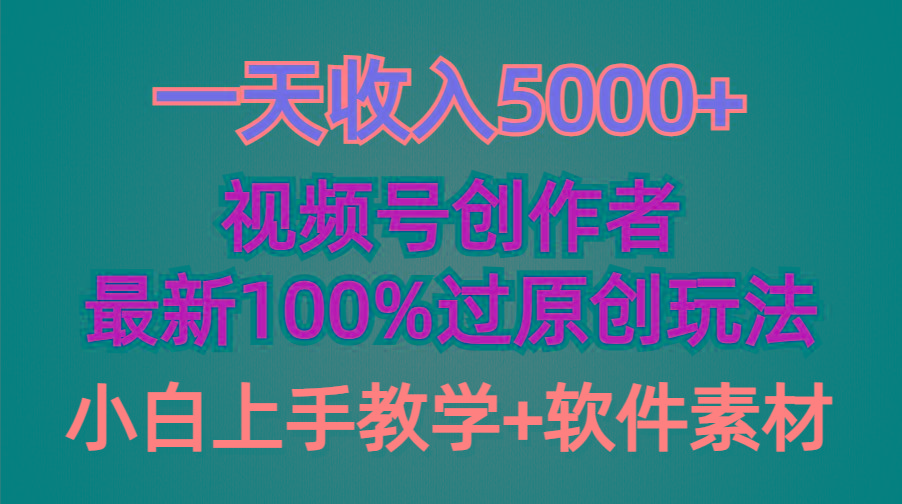 (9568期)一天收入5000+，视频号创作者，最新100%原创玩法，对新人友好，小白也可.-91创业项目库