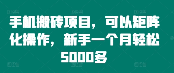 手机搬砖项目，可以矩阵化操作，新手一个月轻松5000多-91创业项目库