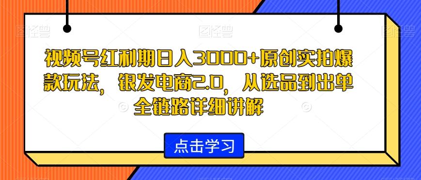 视频号红利期日入3000+原创实拍爆款玩法，银发电商2.0，从选品到出单全链路详细讲解【揭秘】-91创业项目库