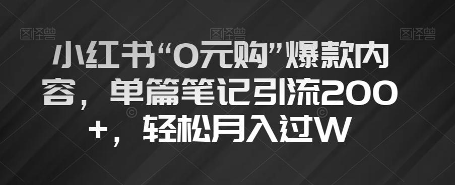 小红书“0元购”爆款内容，单篇笔记引流200+，轻松月入过W【揭秘】-91创业项目库