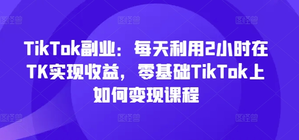 TikTok副业：每天利用2小时在TK实现收益，零基础TikTok上如何变现课程-91创业项目库