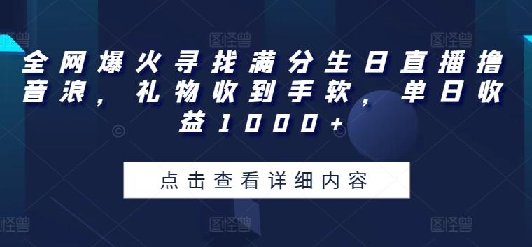 全网爆火寻找满分生日直播撸音浪，礼物收到手软，单日收益1000+【揭秘】-91创业项目库