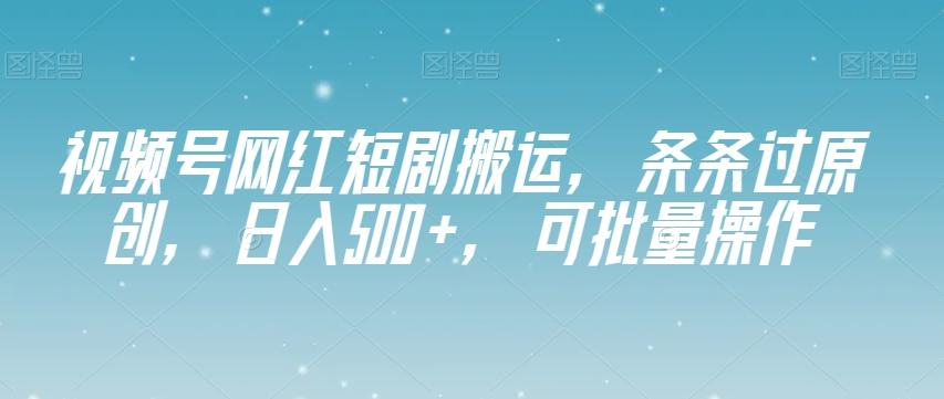 视频号网红短剧搬运，条条过原创，日入500+，可批量操作【揭秘】-91创业项目库