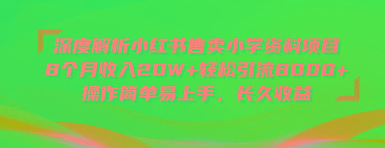 深度解析小红书售卖小学资料项目 8个月收入20W+轻松引流8000+操作简单…-91创业项目库