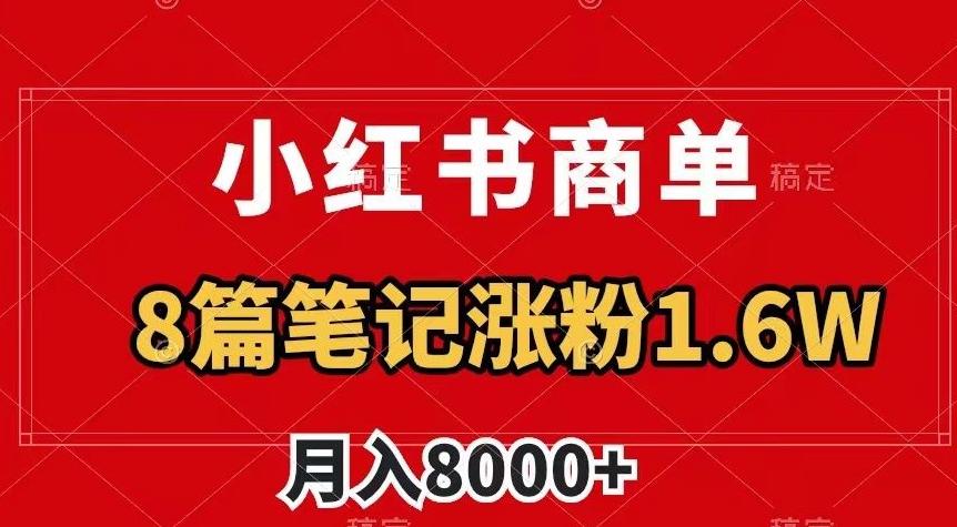 小红书商单最新玩法，8篇笔记涨粉1.6w，作品制作简单，月入8000+【揭秘】-91创业项目库