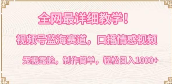 全网最详细教学，视频号蓝海赛道，口播情感视频，无需露脸，制作简单，轻松实现日入1000+【揭秘】-91创业项目库