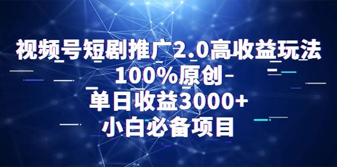 视频号短剧推广2.0高收益玩法，100%原创，单日收益3000+，小白必备项目-91创业项目库