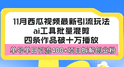 西瓜视频最新玩法，全新蓝海赛道，简单好上手，单号单日轻松引流400+创…-91创业项目库