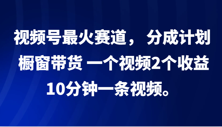 视频号最火赛道， 分成计划， 橱窗带货，一个视频2个收益，10分钟一条视频。-91创业项目库