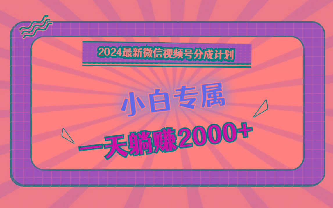 2024最新微信视频号分成计划，对新人友好，一天躺赚2000+-91创业项目库