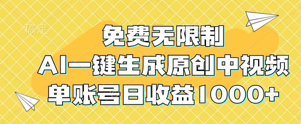 免费无限制,AI一键生成原创中视频,单账号日收益1000+-91创业项目库