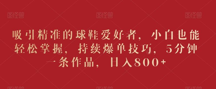 吸引精准的球鞋爱好者，小白也能轻松掌握，持续爆单技巧，5分钟一条作品，日入800+【揭秘】-91创业项目库