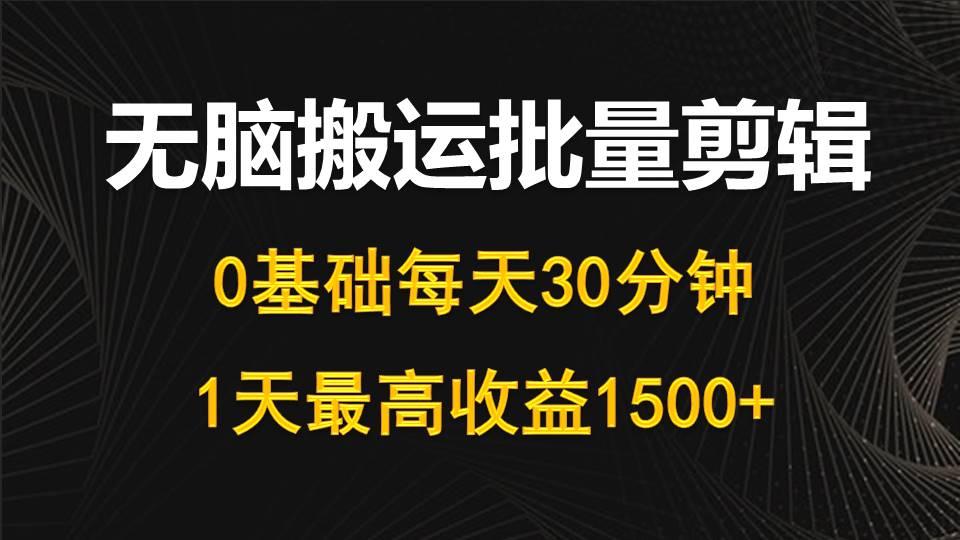 (10008期)每天30分钟，0基础无脑搬运批量剪辑，1天最高收益1500+-91创业项目库