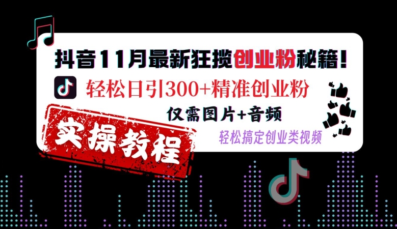 抖音11月最新狂揽创业粉秘籍，轻松日引300+精准创业粉，仅需图片+音频，轻松搞定创业类视频-91创业项目库