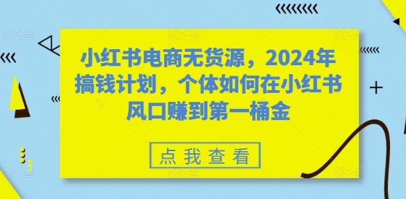 小红书电商无货源，2024年搞钱计划，个体如何在小红书风口赚到第一桶金-91创业项目库