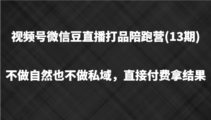 视频号微信豆直播打品陪跑(13期)，不做不自然流不做私域，直接付费拿结果-91创业项目库