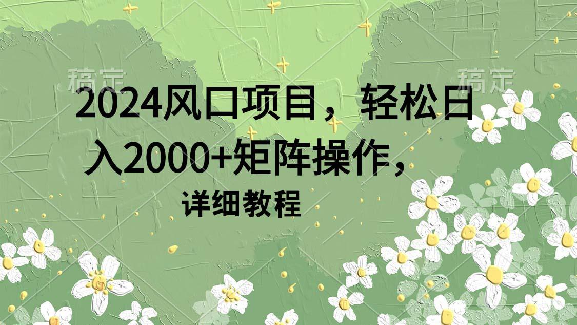 (9652期)2024风口项目，轻松日入2000+矩阵操作，详细教程-91创业项目库