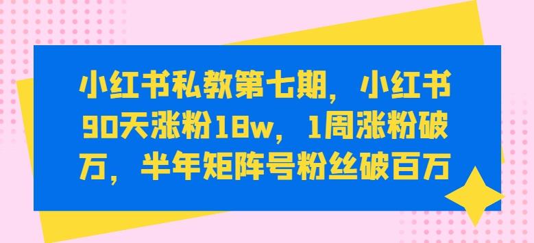 小红书私教第七期，小红书90天涨粉18w，1周涨粉破万，半年矩阵号粉丝破百万-91创业项目库