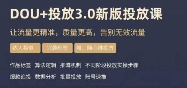 dou+豆荚投放实操课3.0新版，让流量更精准，质量更高，告别无效流量-91创业项目库