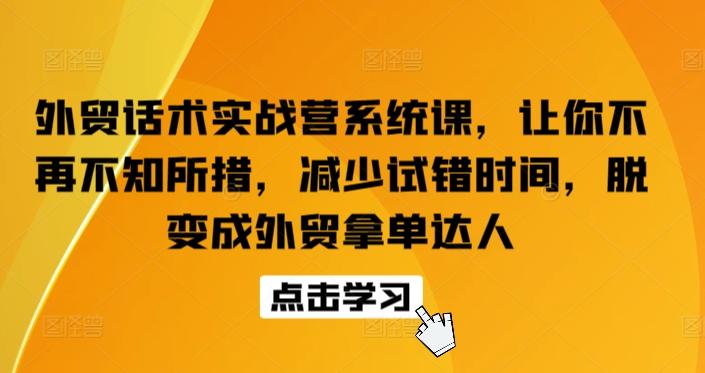 外贸话术实战营系统课，让你不再不知所措，减少试错时间，脱变成外贸拿单达人-91创业项目库