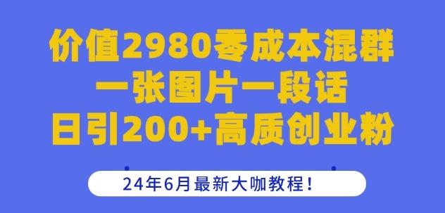 价值2980零成本混群一张图片一段话日引200+高质创业粉，24年6月最新大咖教程【揭秘】-91创业项目库