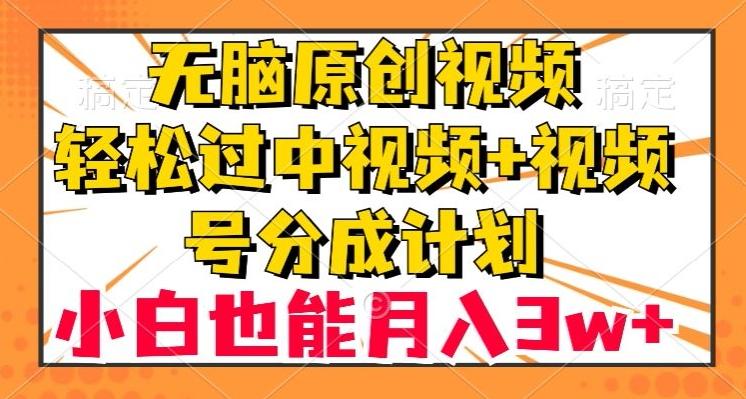 无脑原创视频，轻松过中视频+视频号分成计划，小白也能月入3w+【揭秘】-91创业项目库