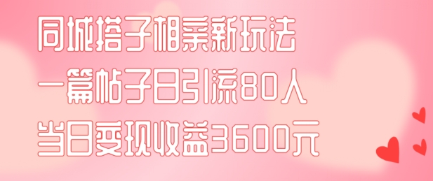 同城搭子相亲新玩法一篇帖子引流80人当日变现3600元(项目教程+实操教程)【揭秘】-91创业项目库