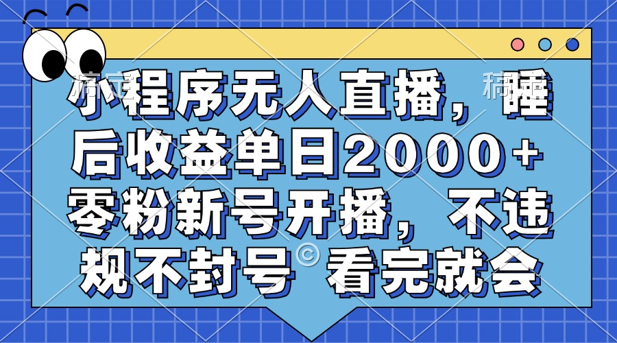 小程序无人直播，睡后收益单日2000+ 零粉新号开播，不违规不封号 看完就会-91创业项目库