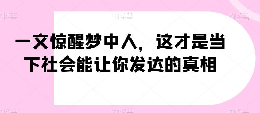 一文惊醒梦中人，这才是当下社会能让你发达的真相【公众号付费文章】-91创业项目库