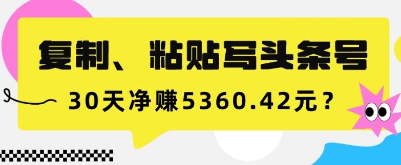 复制、粘贴写头条号，10分钟1篇，30天净赚5360.42元？-91创业项目库