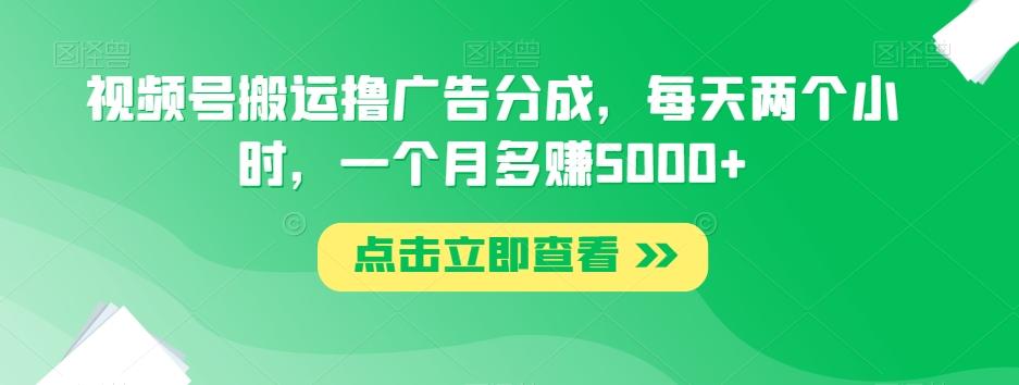 视频号搬运撸广告分成，每天两个小时，一个月多赚5000+-91创业项目库