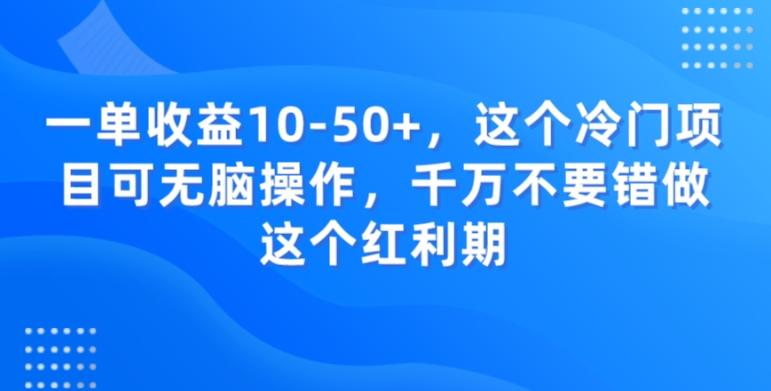 一单收益10-50+，这个冷门项目可无脑操作，千万不要错做这个红利期-91创业项目库